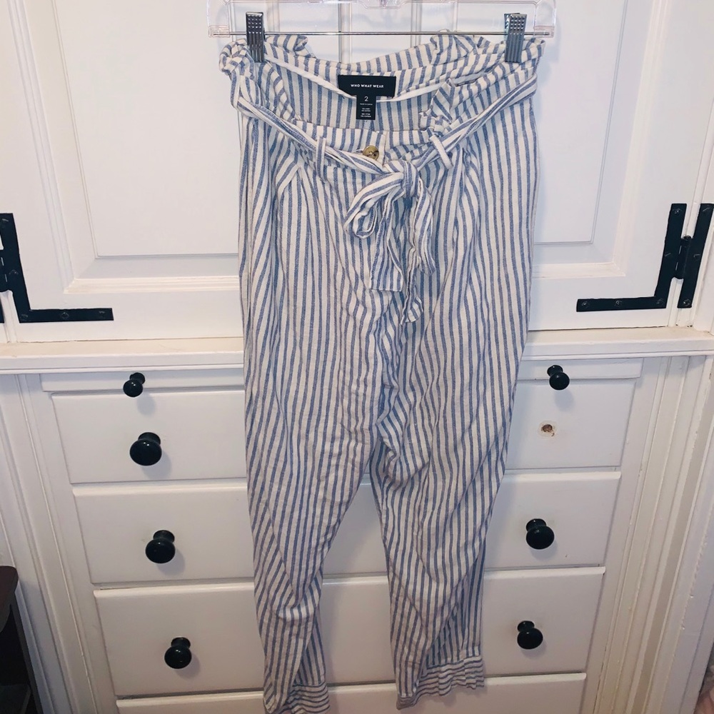 Stripped Pants with tie belt